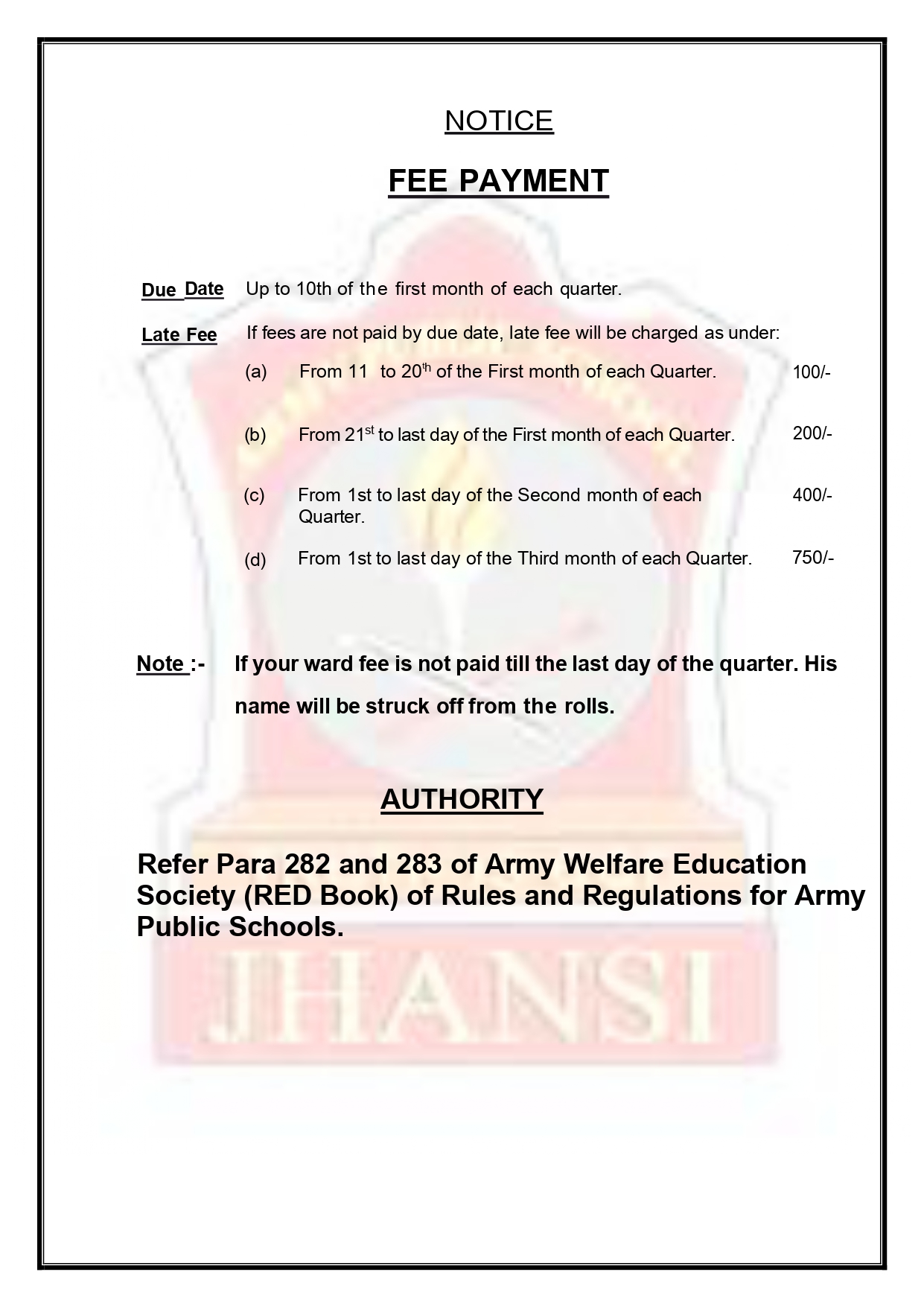 Notice for Fee Payment